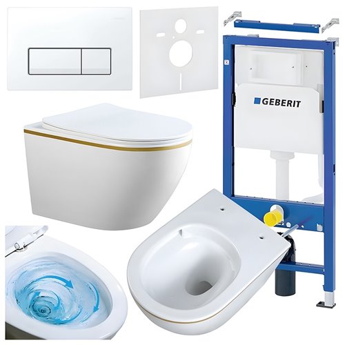 Zestaw podtynkowy stelaż GEBERIT DUOFIX + miska MIZU-WH-GL-TR-03 + przycisk DELTA 50 biały