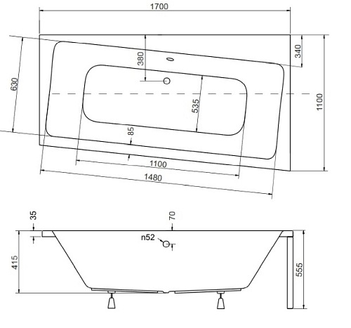 Wanna narożna 170 cm Prawa Infinity Besco