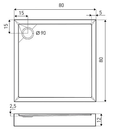 Brodzik kwadratowy czarny struktura kamienia 80x80 David Kerra