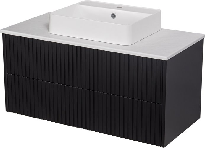 Szafka łazienkowa wisząca frezowana z umywalką 100 cm Mirage kolor czarny mat