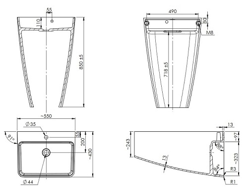 Umywalka wolnostojąca z lanego marmuru Parma UWBO Marble+