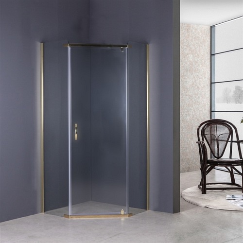 Złota kabina prysznicowa, pięciokątna 90x90 Stylio BK502PTZ+