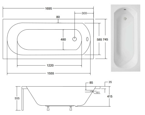 Wanna prostokątna 170x75 cm Intrica Besco