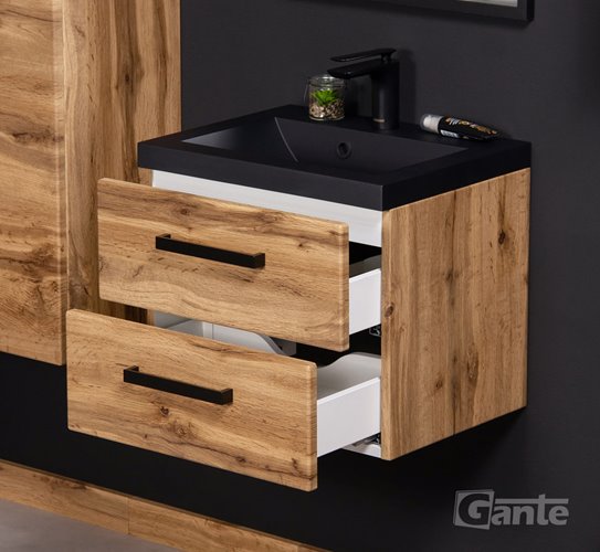 Szafka wisząca z czarną matową umywalką 50 cm kolor dąb naturalny 39/2 seria Fokus Loft Gante