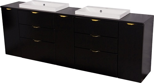 Czarna matowa szafka łazienkowa z dwiema umywalkami 210 cm Liv 2 Victa