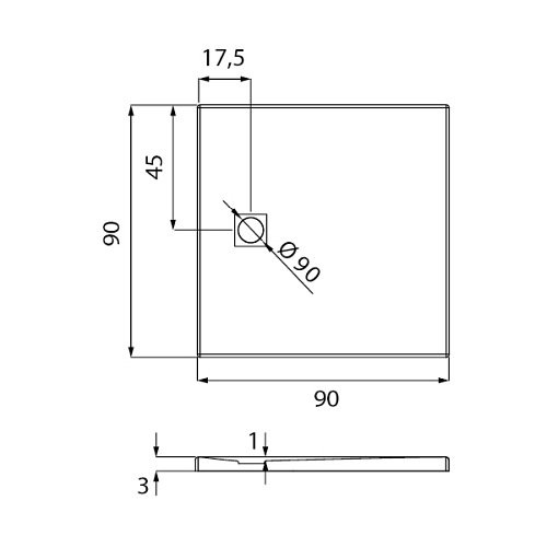 Brodzik kwadratowy 90x90 biały New Trendy Mori B-0433