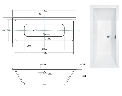 Wanna wolnostojąca pod zabudowe syfon chrom z przelewem Vera 180 Besco