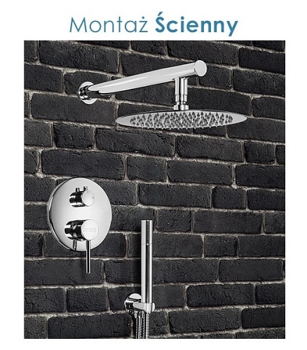Zestaw prysznicowy podtynkowy, deszczownica ścienna 20x20
