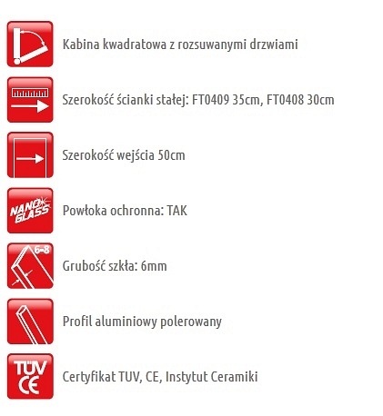 Kabina prysznicowa kwadratowa 80x80 FT0408 Lido Atrium