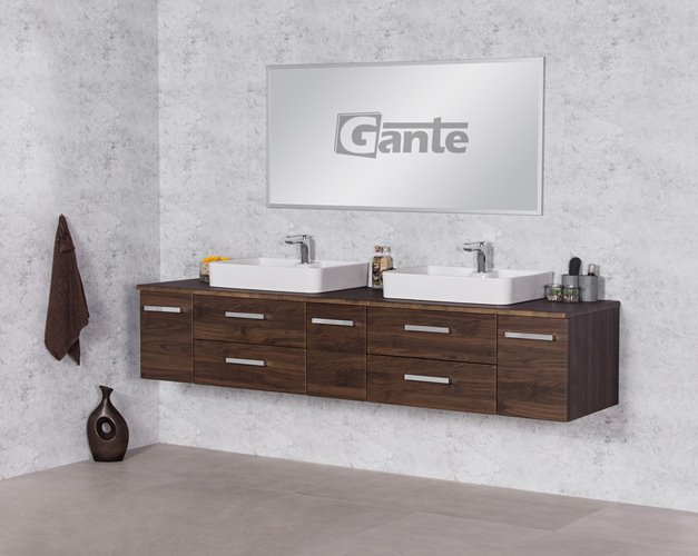 Szafka łazienkowa wisząca z umywalką nablatową 210 cm 50/2 Fokus kolor orzech