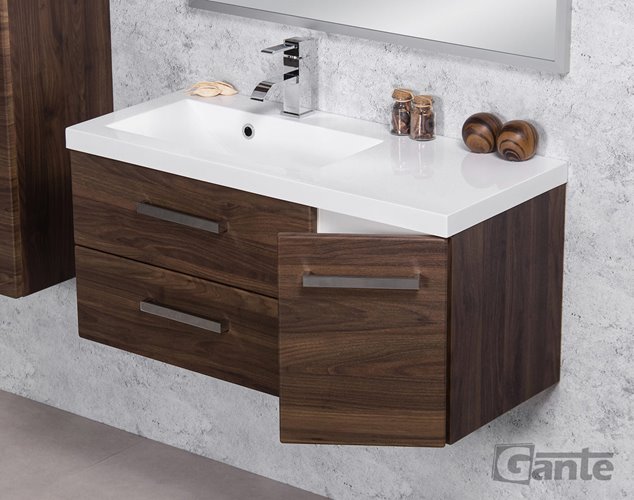 Szafka łazienkowa wisząca z umywalką 90 cm 39/2 Fokus kolor orzech