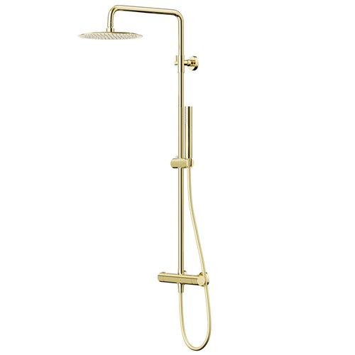 Kolumna prysznicowa w kolorze złotym z baterią termostatyczną deszczownica okrągła CMN01TGL Lugo Corsan