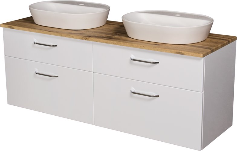 Szafka łazienkowa wisząca z dwiema umywalkami nablatowymi 160 cm SETTO MODULO kolor biały połysk