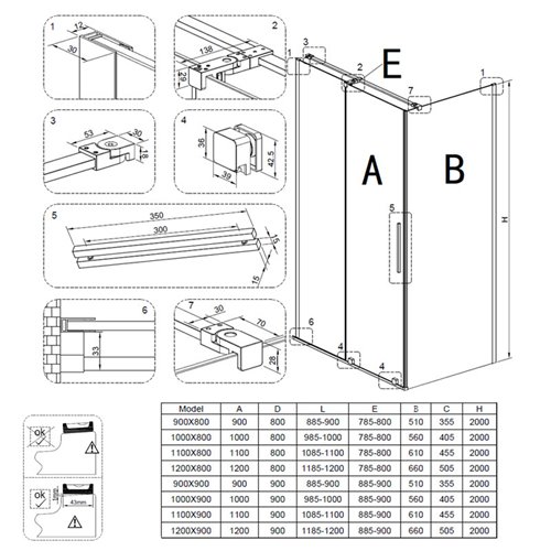 Kabina prysznicowa prostokątna drzwi rozsuwane narożna szkło 8 mm 100x80 cm ASTRA-CH-A-100+B80+E