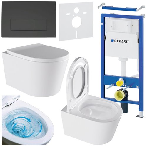 Zestaw podtynkowy stelaż GEBERIT DUOFIX + miska ELITE-WH-02 + przycisk DELTA 50 czarny mat