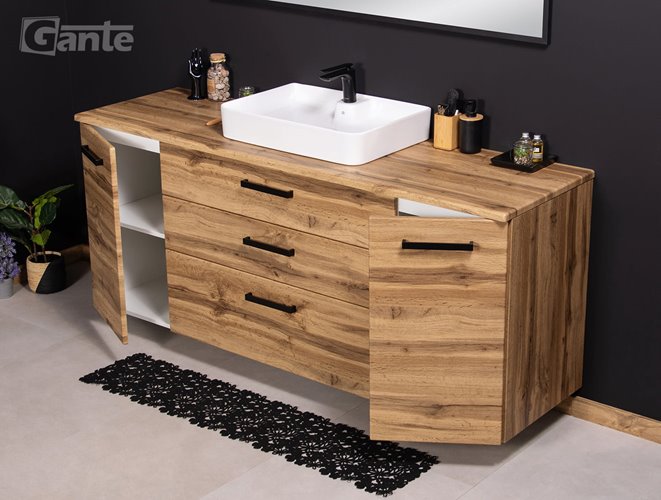 Szafka wisząca z umywalką nablatową 180 cm 50/3 kolor dąb naturalny seria Fokus Loft Gante