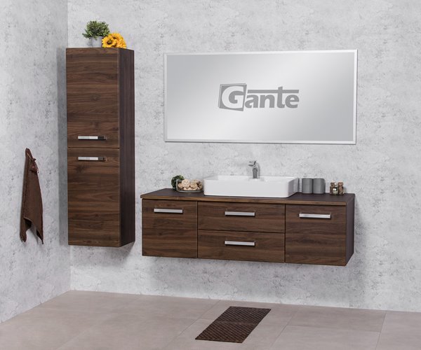 Szafka łazienkowa wisząca z umywalką nablatową 140 cm 50/2 Fokus kolor orzech