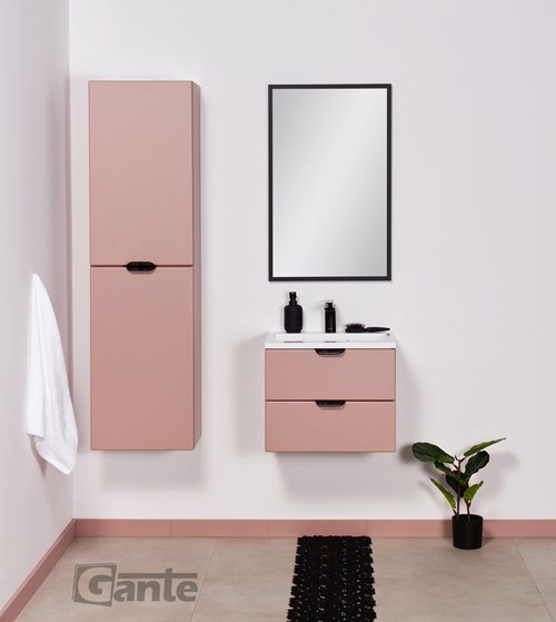 Szafka łazienkowa pudrowy róż z umywalką czarny uchwyt 50 cm Magnolia Gante