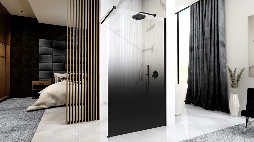 Czarna ścianka prysznicowa 90 cm czarna szyba Aero Ombre Rea