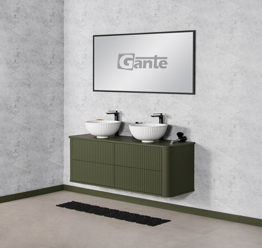Szafka łazienkowa wisząca ryflowane fronty z umywalką LILIA 140 cm oliwkowy mat z umywalką Gante