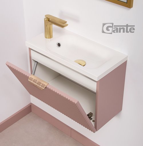 Szafka łazienkowa wisząca z umywalką pudrowy róż mat 50 cm Fresco Gante