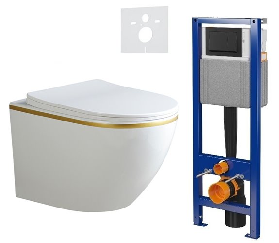 Zestaw podtynkowy stelaż CERSANIT MITO 40 MECH + miska PEAK-WH-GL-RIM-03 + przycisk ENTER II czarny mat