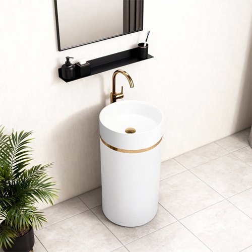 Umywalka wolnostojąca ceramiczna okrągła biała 73x40 cm SCOT1-WH-730