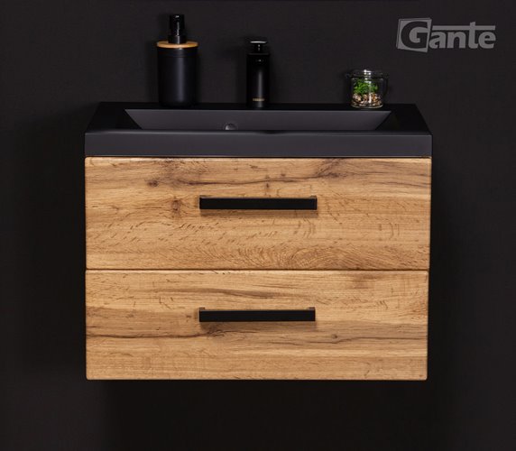 Szafka wisząca z czarną matową umywalką 60 cm kolor dąb naturalny 39/2 seria Fokus Loft Gante