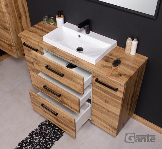 Szafka wisząca z umywalką nablatową 120 cm kolor dąb naturalny 39/3 seria Fokus Loft Gante