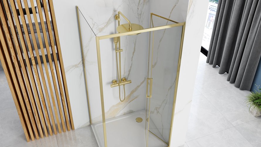 Złota kabina prysznicowa narożna drzwi składane 80x80 Rapid Fold Gold Rea
