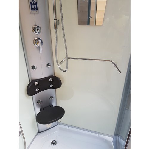 Kabina prysznicowa z hydromasażem niski brodzik białe ściany 90x90