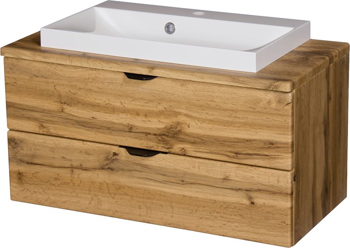 Szafka łazienkowa wisząca z umywalką nablatową dąb naturalny 80 cm Victa Gante