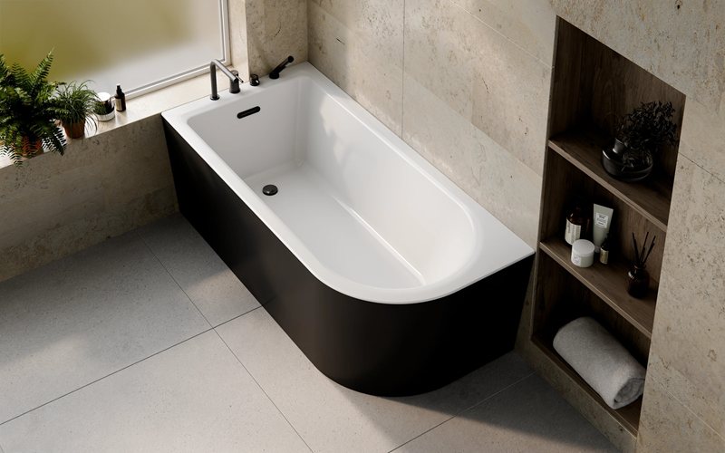 Czarno-biała matowa wanna wolnostojąca przyścienna Jollin A-Line Black&White Besco 160 cm Lewa zdjęcie 3