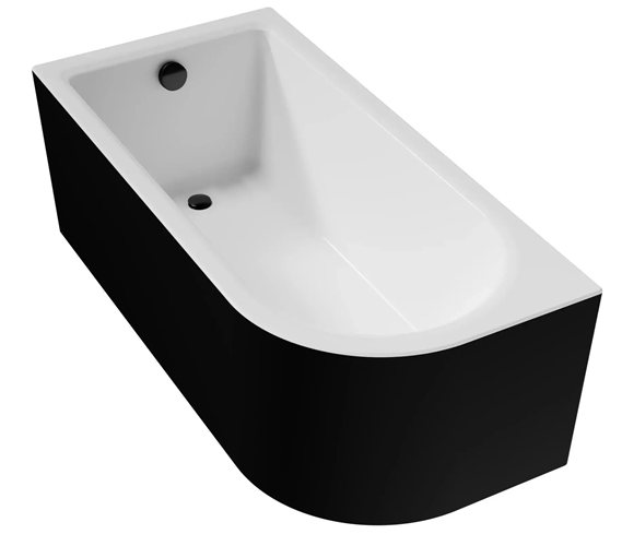 Czarno-biała wanna przyścienna 160 cm lewa