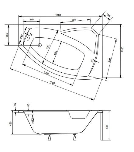 Wanna narożna 170 cm Prawa Rima Besco