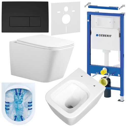 Zestaw podtynkowy stelaż GEBERIT DUOFIX + miska RAIN-WH-RIM-03 + przycisk DELTA 50 czarny mat