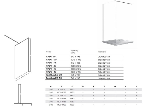 Kabina prysznicowa Walk In, ścianka 90 Aveo Besco