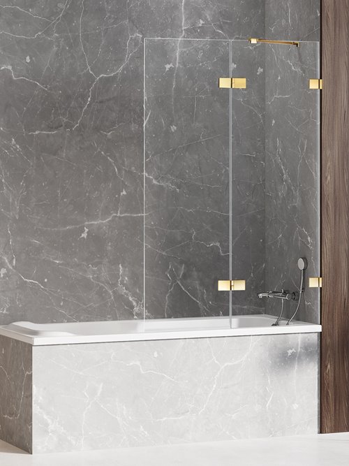 Parawan wannowy dwuelementowy wersja prawa złoty połysk 100x150 EXK-2183 Avexa Gold Shine New Trendy