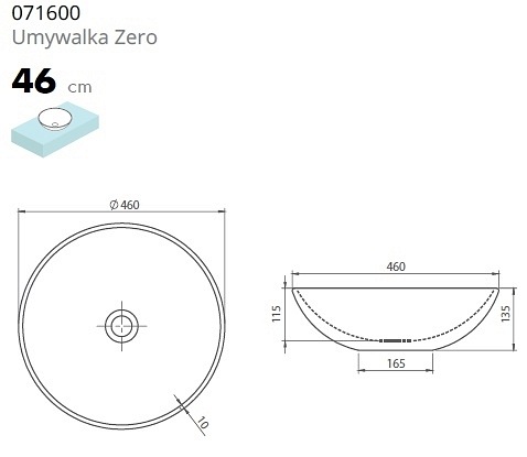 Umywalka Zero 46 cm Cerastyle