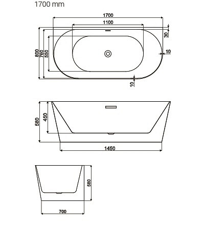 Wanna przyścienna akrylowa 170 cm BT501-17 Bravat