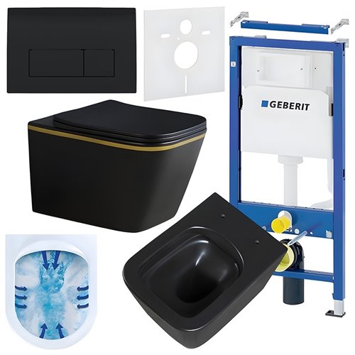 Zestaw podtynkowy stelaż GEBERIT DUOFIX + miska RAIN-MTB-GL-RIM-03 + przycisk DELTA 50 czarny połysk