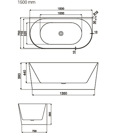 Wanna przyścienna akrylowa 150 cm BT501-15 Bravat