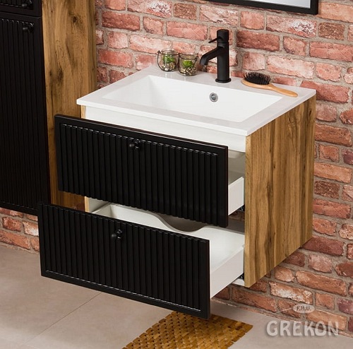 Szafka łazienkowa z umywalką kolor czarny mat wisząca 60 cm Argento Gante
