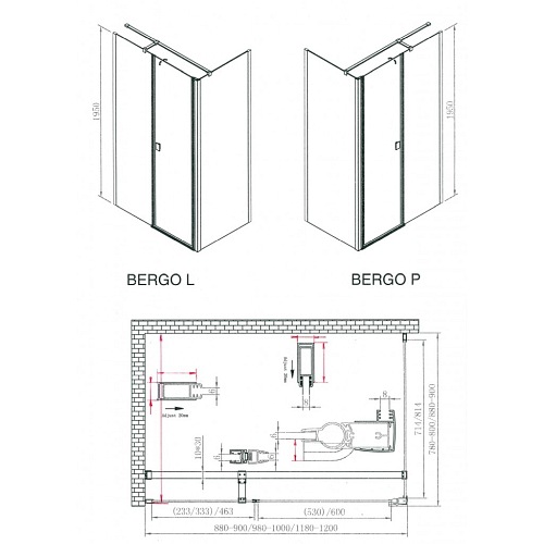 Kabina kwadratowa, drzwi uchylne 90x90 Bergo Prawa