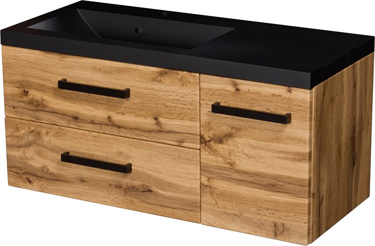 Szafka wisząca z czarną matową umywalką 90 cm kolor dąb naturalny 39/2 seria Fokus Loft Gante