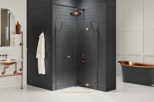 Miedziana kabina pięciokątna 90x90 prawa EXK-3821 Avexa New Trendy Copper Brushed
