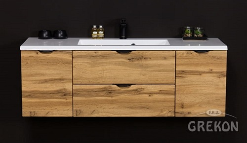 Szafka łazienkowa z umywalką wisząca dąb naturalny 120 cm Victa Gante