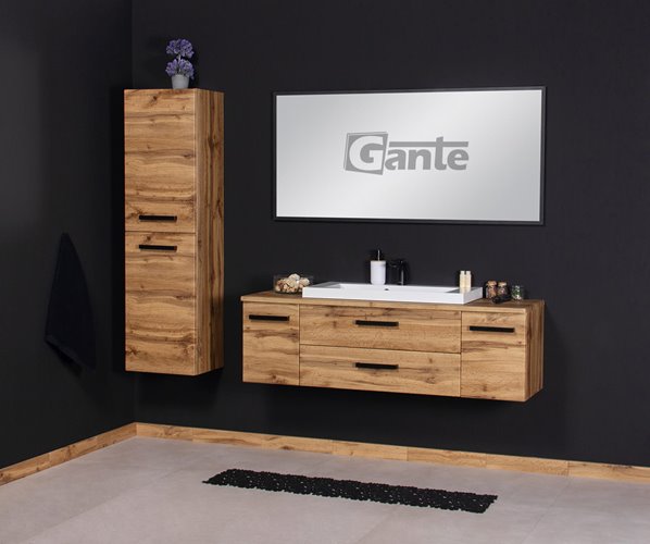 Szafka wisząca z białą umywalką nablatową 140 cm kolor dąb naturalny seria Fokus Loft Gante