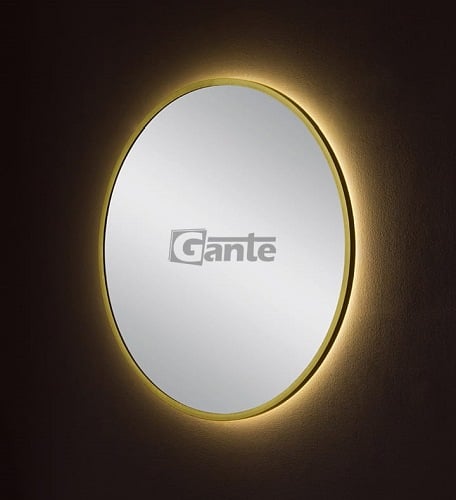 Lustro łazienkowe okrągłe 80 cm złota rama z oświetleniem LED