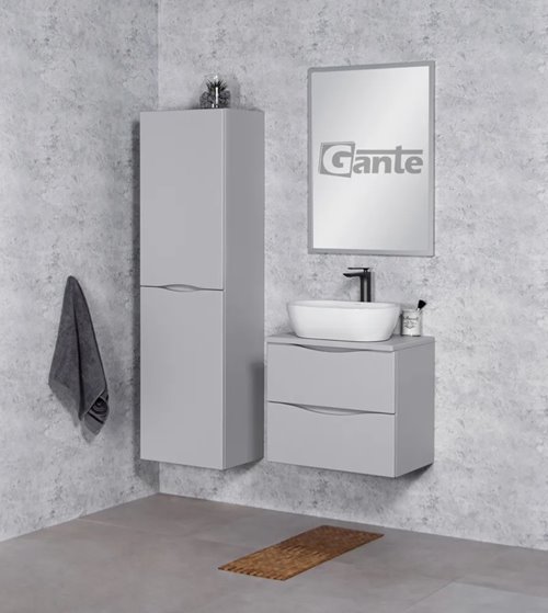 Szafka łazienkowa wisząca ONDA 60 cm szara z białą umywalką Gante